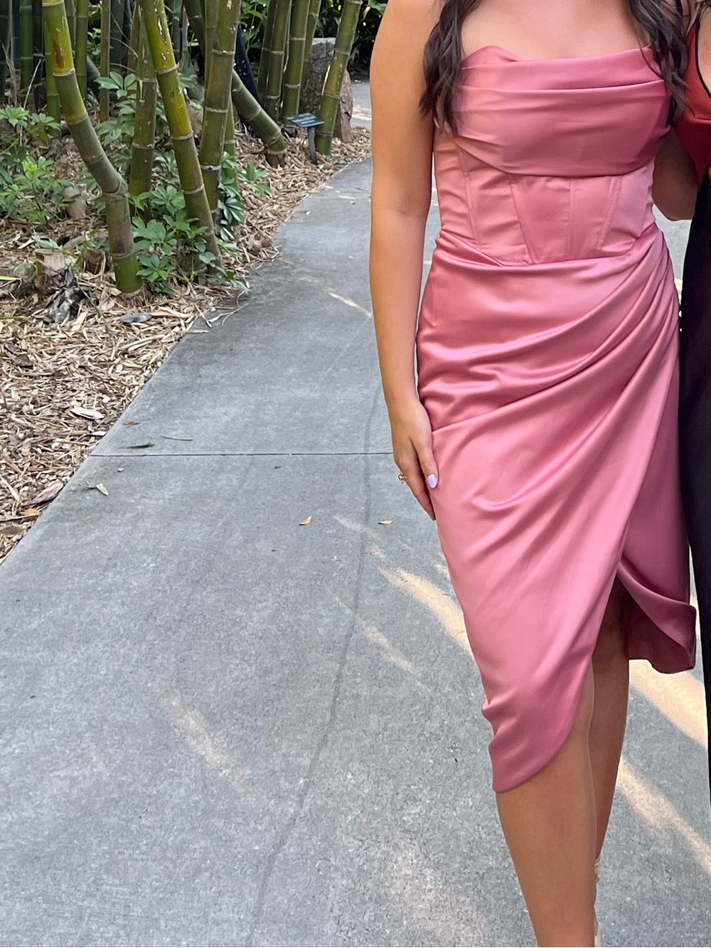 Bardot Dusty Rose Strapless Satin Cocktail Dress